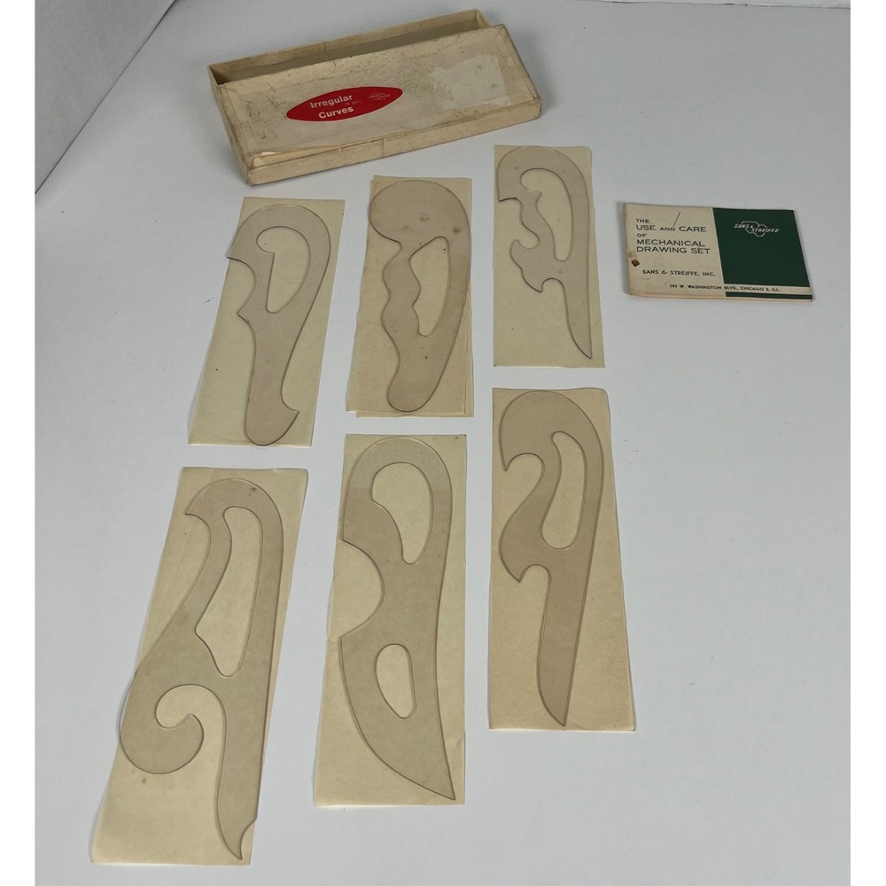 Vintage Sans & Streiffe Irregular Curves 6pc French Curve Set Drafting Tools Box